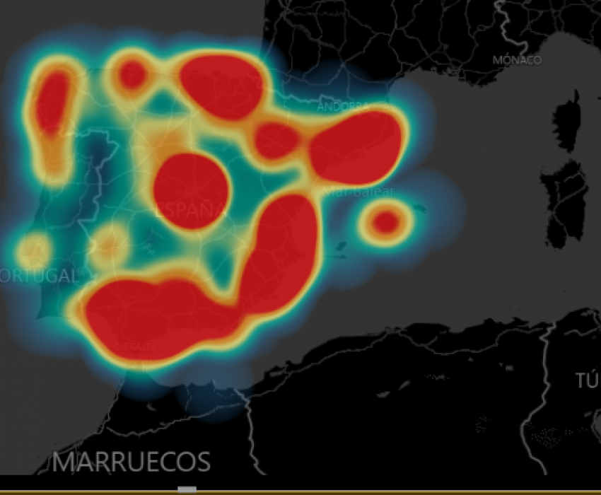 Mapa de calor que muestra la concentración de dispositivos IoT. UnaBiz